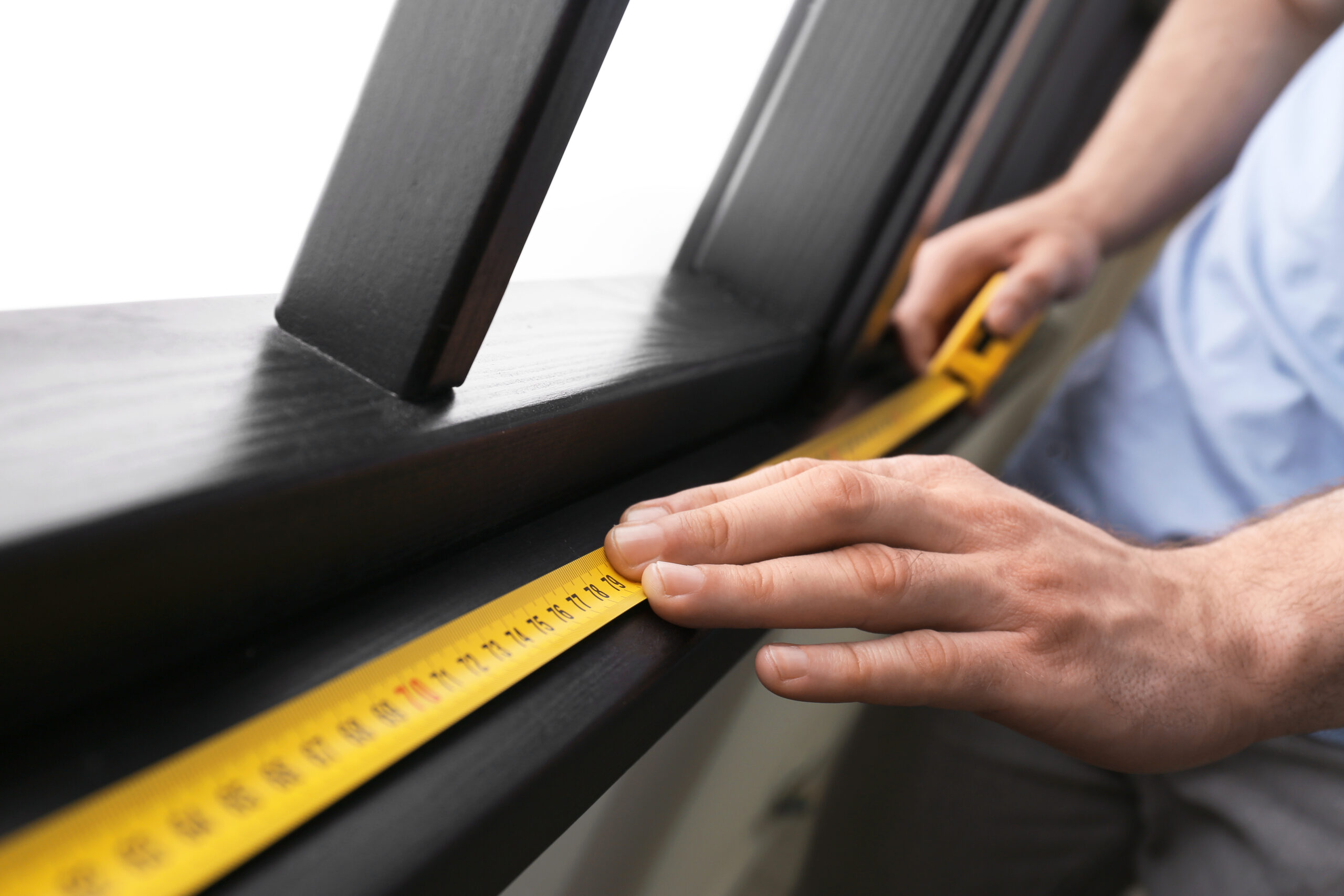 Man,Measuring,Wooden,Window,Frame,Indoors,,Closeup
